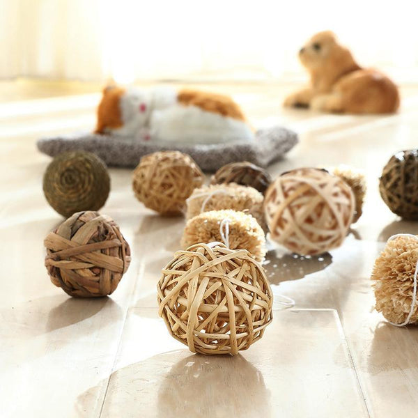 4/5Pcs Pet Balls Rabbit Toys Bunny Straw Rattan Woven Chewing Biting 4Pcs Small Animal Supplies