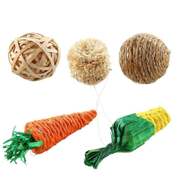 4/5Pcs Pet Balls Rabbit Toys Bunny Straw Rattan Woven Chewing Biting 4Pcs Small Animal Supplies