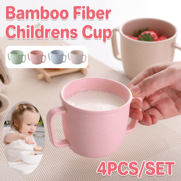 4Pcs Bamboo Fiber Milk Drinking Cups With Handle Eco Friendly Small Grip Cups Mugs & Glasses