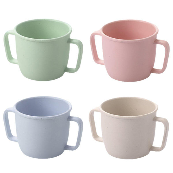 4Pcs Bamboo Fiber Milk Drinking Cups With Handle Eco Friendly Small Grip Cups Mugs & Glasses