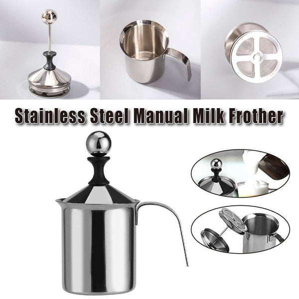 400Ml Stainless Steel Manual Milk Frother Double Mesh Strainer Frothing Pitcher Milk Frothers