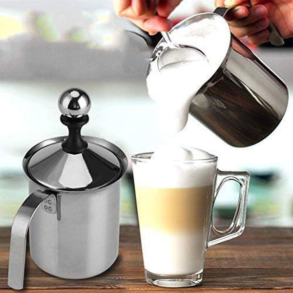 400Ml Stainless Steel Manual Milk Frother Double Mesh Strainer Frothing Pitcher Milk Frothers