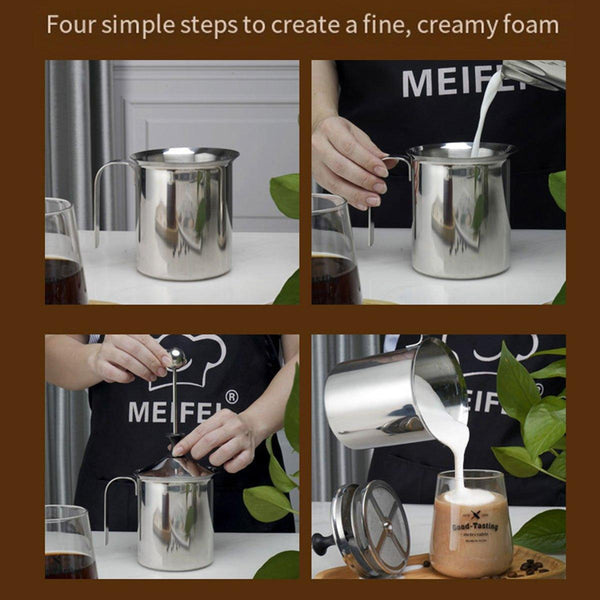 400Ml Stainless Steel Manual Milk Frother Double Mesh Strainer Frothing Pitcher Milk Frothers
