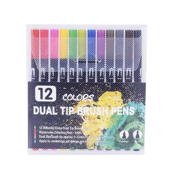 Watercolor Brush Pen Set Artist Sketch Marker Black 12 Colours Art Pens & Markers