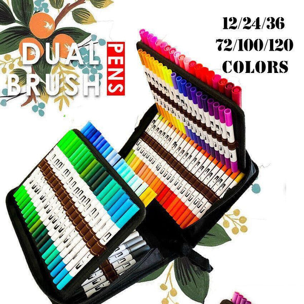 Watercolor Brush Pen Set Artist Sketch Marker Black 24 Colours Art Pens & Markers