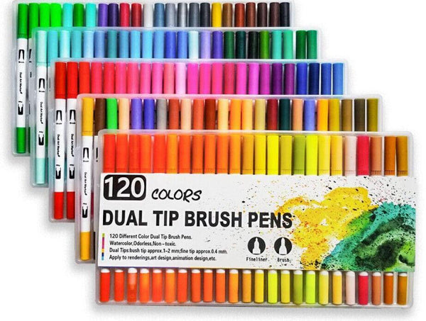Watercolor Brush Pen Set Artist Sketch Marker Black 24 Colours Art Pens & Markers