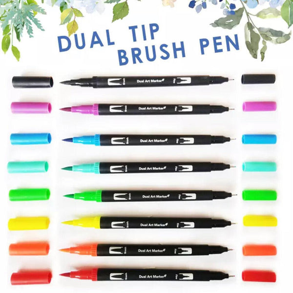 Watercolor Brush Pen Set Artist Sketch Marker Black 24 Colours Art Pens & Markers