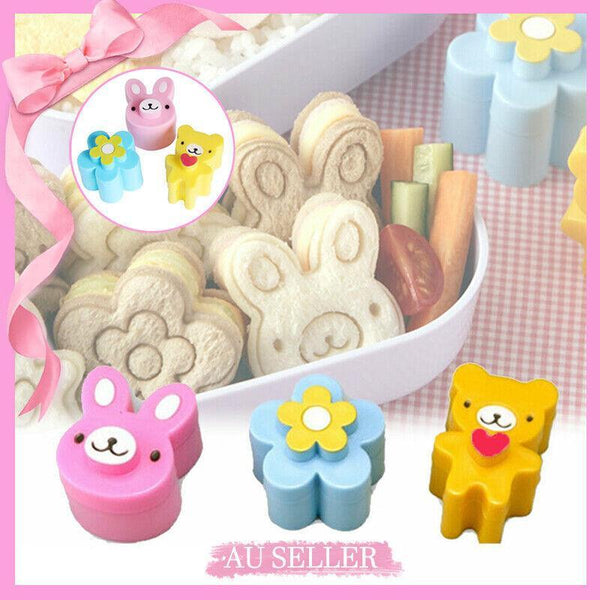 3Pcs Sandwich Cutter Set Rabbit Bear Flower Bread Mold For Bento Lunch Cake Cookies Pastry Cutters