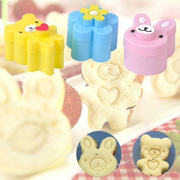3Pcs Sandwich Cutter Set Rabbit Bear Flower Bread Mold For Bento Lunch Cake Cookies Pastry Cutters
