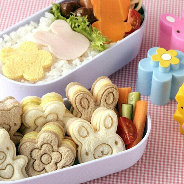 3Pcs Sandwich Cutter Set Rabbit Bear Flower Bread Mold For Bento Lunch Cake Cookies Pastry Cutters