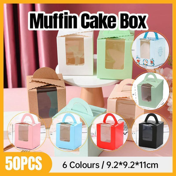 50 Pack Premium Cupcake Boxes With Window Thickened Cardboard Muffin Holders Blue Baking Cups & Cases