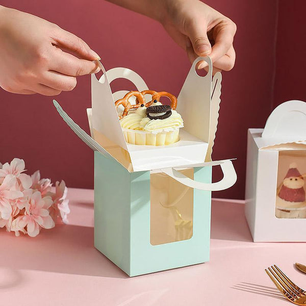 50 Pack Premium Cupcake Boxes With Window Thickened Cardboard Muffin Holders Blue Baking Cups & Cases