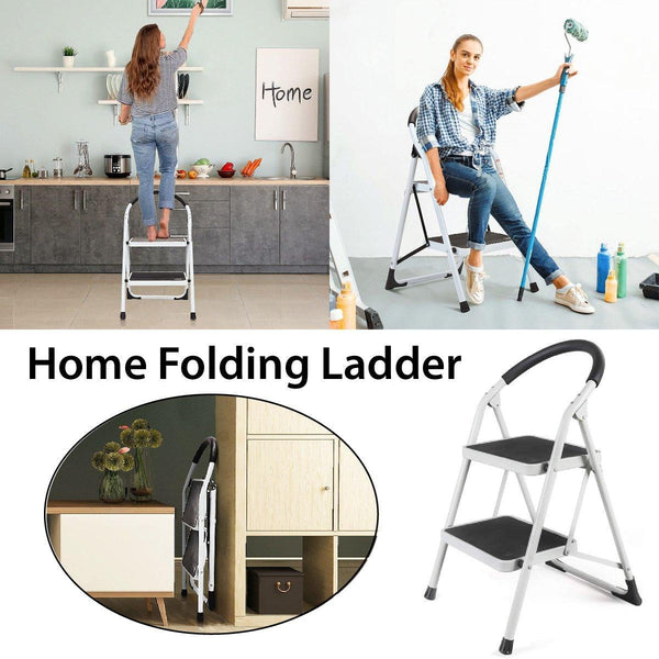 Folding Multi Step Ladder With Handrail Household A Type Iron Folding & Step Ladders
