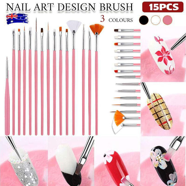 Nail Art Design Brushes Dotting Pen Tool Set Painting Uv Gel Drawing 15Pcs Black Manicure & Pedicure Tools & Kits