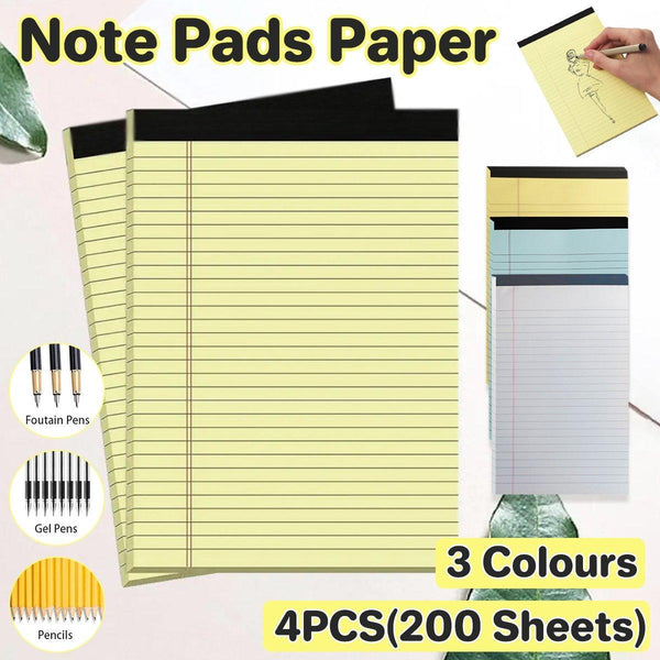 4Pcs Tearable Lined Notepad Simple Design Colourful Memo Pad Notebook Blue Notebooks