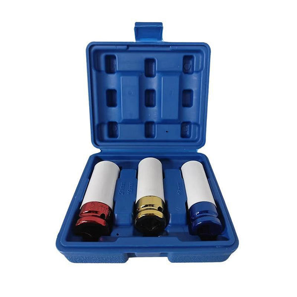 3Pcs Deep Impact Nut Socket Set 17Mm 19Mm 21Mm For Alloy Wheels Socket Wrenches