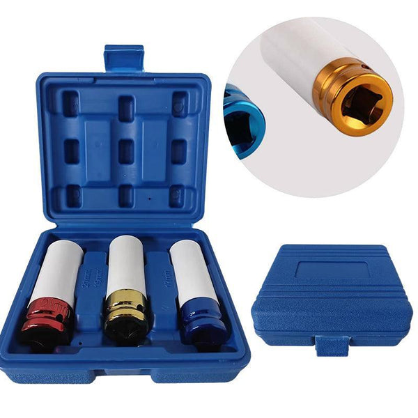3Pcs Deep Impact Nut Socket Set 17Mm 19Mm 21Mm For Alloy Wheels Socket Wrenches