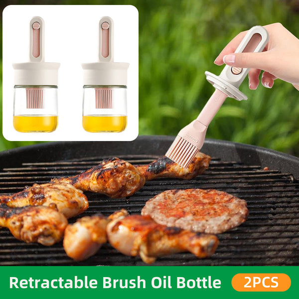 2Pcs Glass Oil Bottles With Silicone Brush For Kitchen Cooking Dispenser Set Oil & Vinegar Dispensers