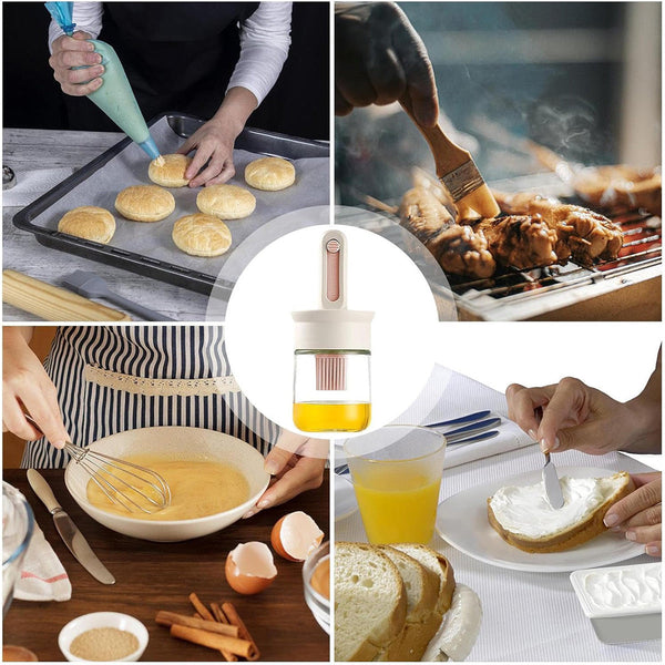 2Pcs Glass Oil Bottles With Silicone Brush For Kitchen Cooking Dispenser Set Oil & Vinegar Dispensers