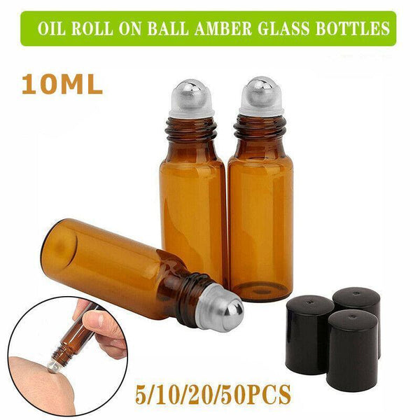10Ml Roller Rollerball Perfume Essential Oil On Ball Amber Glass Bottle 10Pcs Travel Bottles & Containers