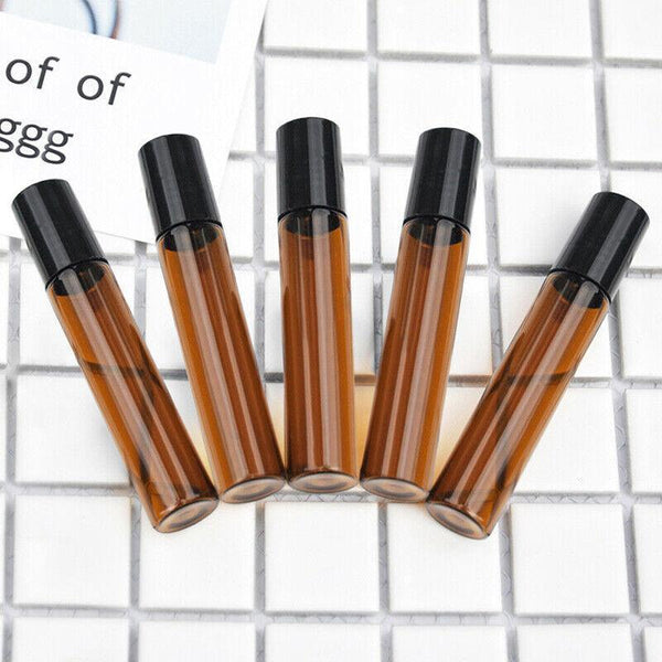 10Ml Roller Rollerball Perfume Essential Oil On Ball Amber Glass Bottle 10Pcs Travel Bottles & Containers