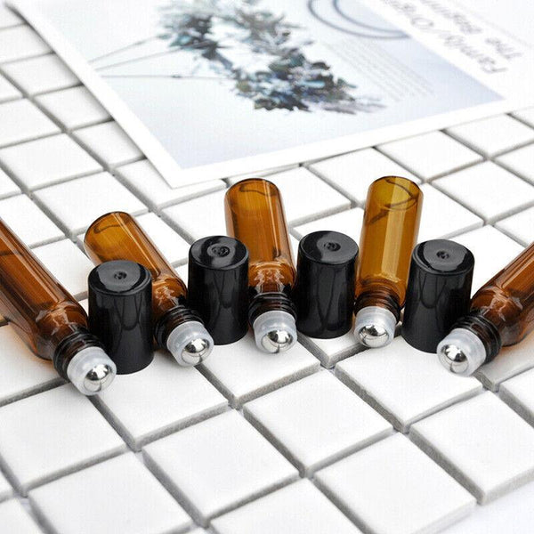 10Ml Roller Rollerball Perfume Essential Oil On Ball Amber Glass Bottle 10Pcs Travel Bottles & Containers