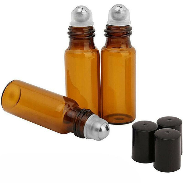 10Ml Roller Rollerball Perfume Essential Oil On Ball Amber Glass Bottle 10Pcs Travel Bottles & Containers