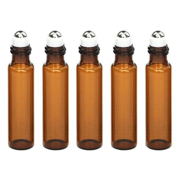 10Ml Roller Rollerball Perfume Essential Oil On Ball Amber Glass Bottle 5Pcs Travel Bottles & Containers