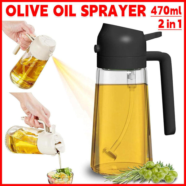2 In 1 470Ml Glass Oil Bottle Spray Pour Automatic Pressure Control Kitchen Tool Black Oil & Vinegar Dispensers