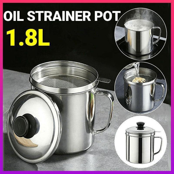 1.8L Stainless Steel Oil Filter Pot With Strainer Lid Grease Separator For Kitchen Other Kitchen Gadgets