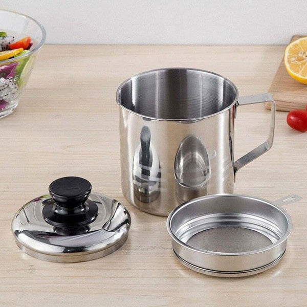1.8L Stainless Steel Oil Filter Pot With Strainer Lid Grease Separator For Kitchen Other Kitchen Gadgets