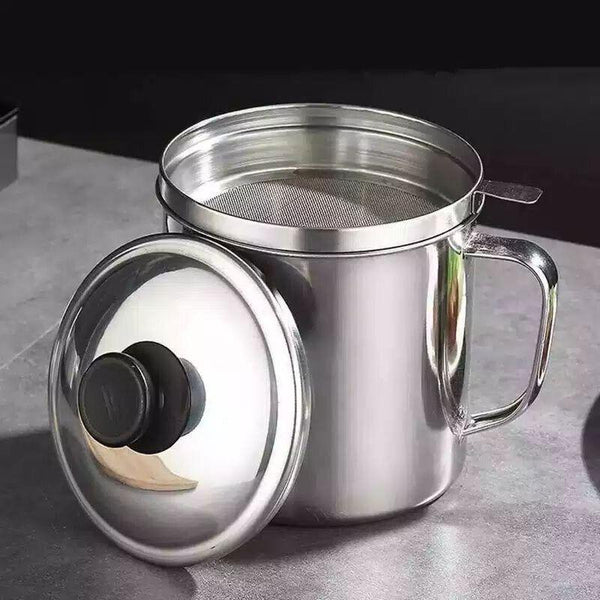 1.8L Stainless Steel Oil Filter Pot With Strainer Lid Grease Separator For Kitchen Other Kitchen Gadgets