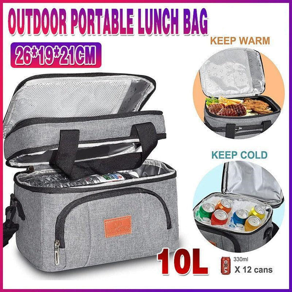 10L Insulated Lunch Bag Waterproof Cooler With Strap For Picnic Work Travel Lunchboxes & Bags