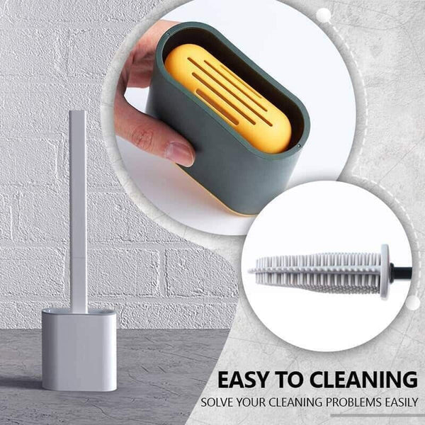 Tpr Toilet Brush Set Silicone Like Head With Holder Wall Mounted Detachable Handle Black * 1 Unit Toilet Brushes & Holders