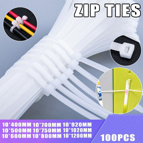 100X Cable Ties Zip Nylon Uv Stabilised Bulk White 10*500Mm Cable Ties & Organisers
