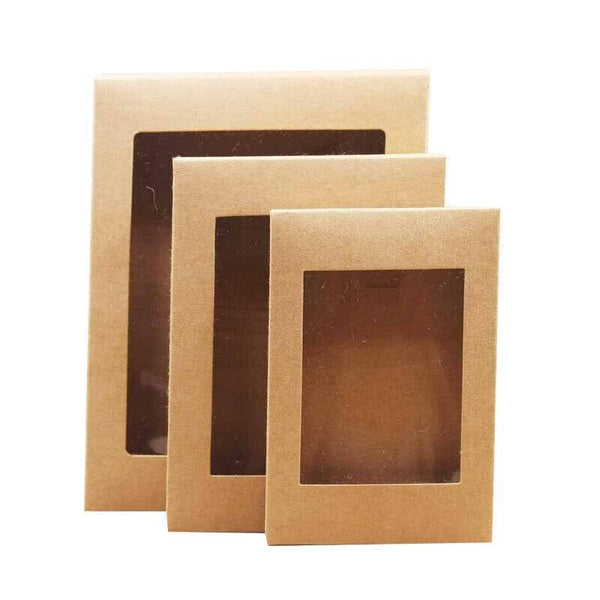 10 Pack Kraft Paper Boxes With Window Disposable Cardboard Gift Catering Trays 20X15x5cm Food Storage Containers
