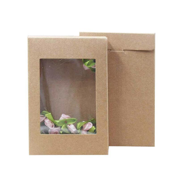 10 Pack Kraft Paper Boxes With Window Disposable Cardboard Gift Catering Trays 20X15x5cm Food Storage Containers