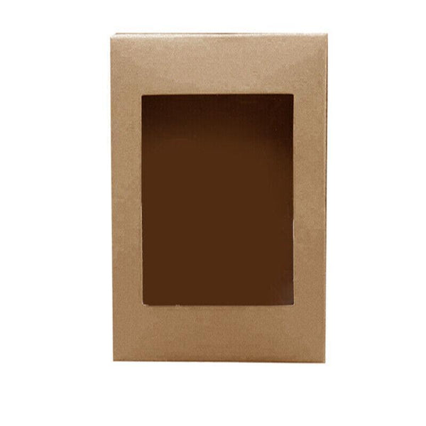 10 Pack Kraft Paper Boxes With Window Disposable Cardboard Gift Catering Trays 20X15x5cm Food Storage Containers
