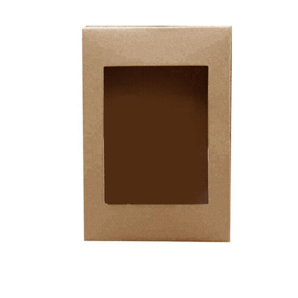 10 Pack Kraft Paper Boxes With Window Disposable Cardboard Gift Catering Trays 20X15x5cm Food Storage Containers