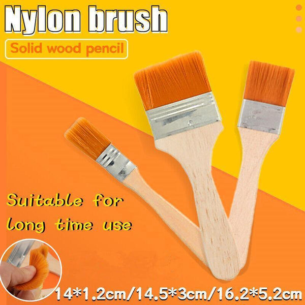3Pack Art Brushes Flat Paint Set Drawing Painting Wooden Handle Craft Artists Brushes