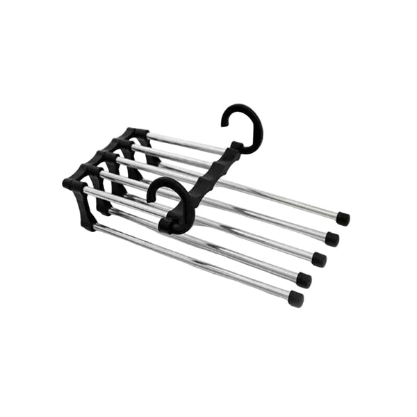 5 In 1 Stainless Steel Pants Rack Hanger Wardrobe Shelves Magic Multi Functional Black 1Pc Clothes Hangers