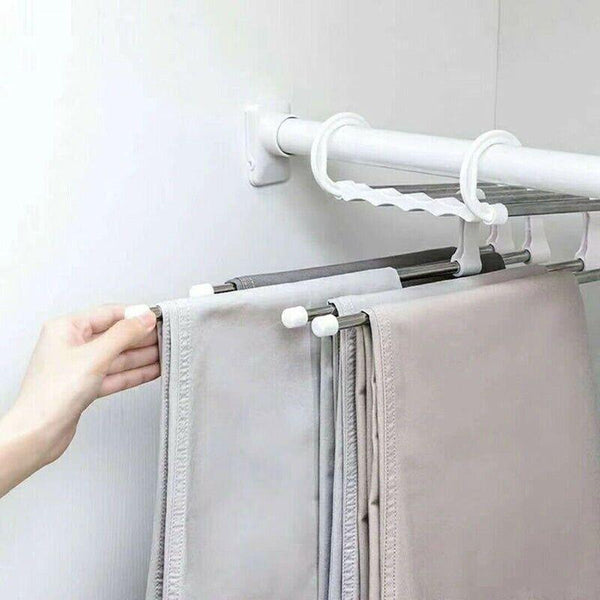 5 In 1 Stainless Steel Pants Rack Hanger Wardrobe Shelves Magic Multi Functional Black 1Pc Clothes Hangers