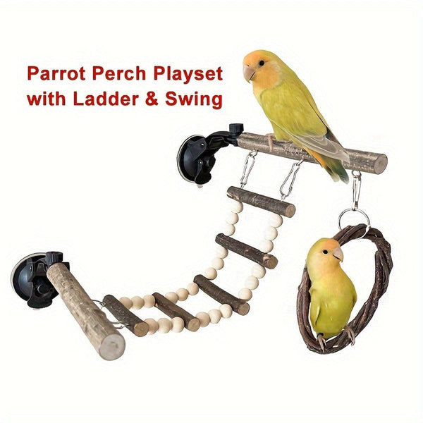 Parrot Stand Climbing Ladder Swing Toy For Birds Cage Play Accessories Suction Cup Type Birds Toys