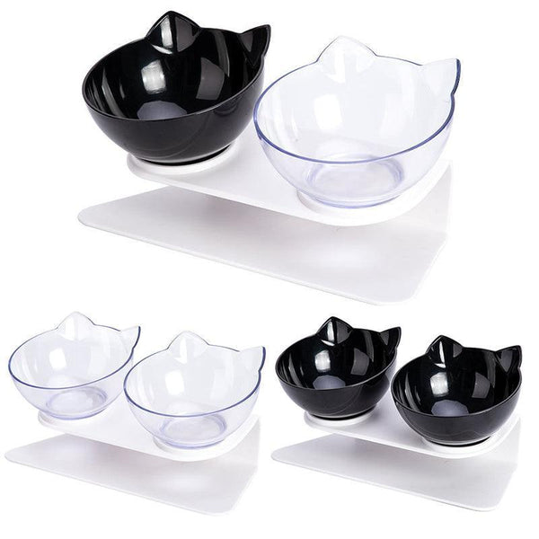 Double Cat Dog Bowl Elevated Pet Feeder Stand Raised Food Water Feeding Dish Black+Black Dishes Feeders & Fountains