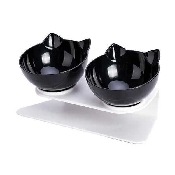 Double Cat Dog Bowl Elevated Pet Feeder Stand Raised Food Water Feeding Dish Black+Black Dishes Feeders & Fountains