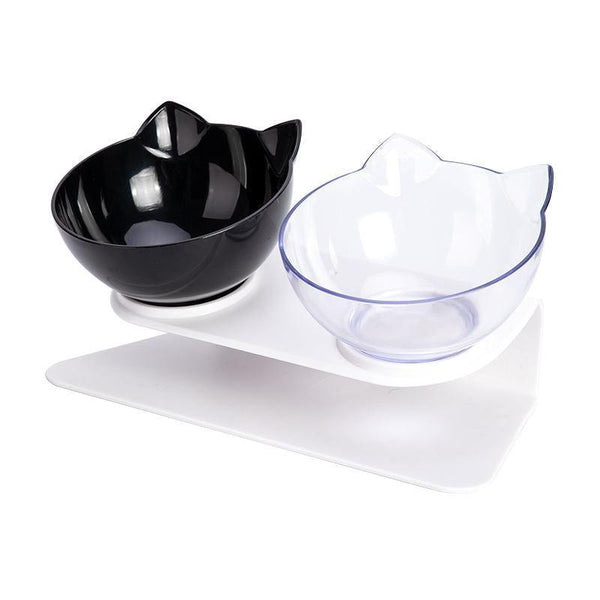 Double Cat Dog Bowl Elevated Pet Feeder Stand Raised Food Water Feeding Dish Black+Black Dishes Feeders & Fountains