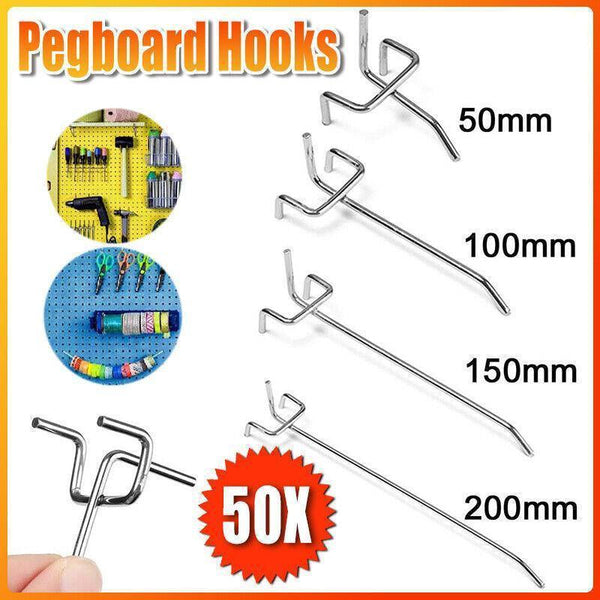 50X Pegboard Hooks Metal Panel Valcano Board Steel 100 150 200 Mm 10Cm Hooks & Hangers