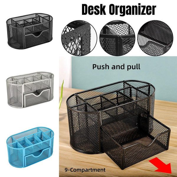 Creative Metal Desktop Pen Holder Multi Function Storage Box Organizer Rack Grey Pen Holders