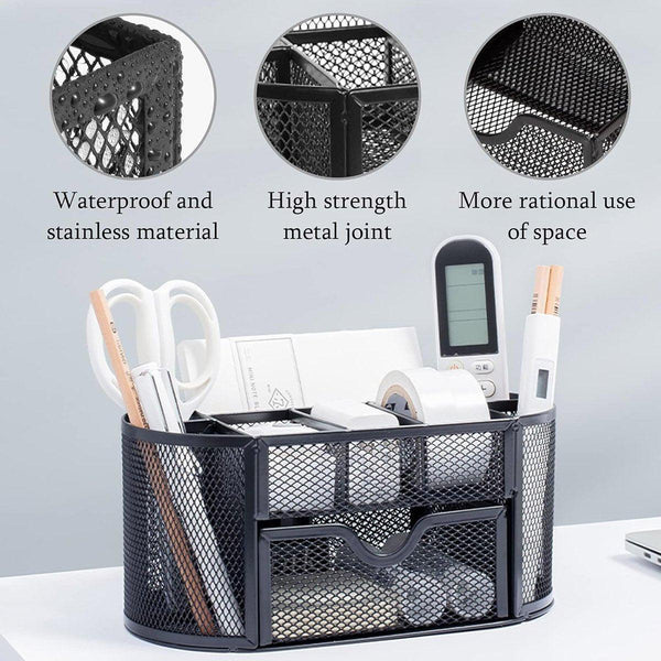Creative Metal Desktop Pen Holder Multi Function Storage Box Organizer Rack Grey Pen Holders
