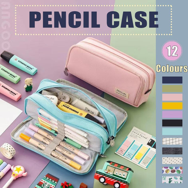 Zipper Pencil Case Large Capacity Storage Bag School Stationery Makeup Organizer Green Pencil Cases